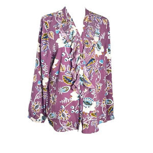 Chico's Jacobean Bouquet Pleated Ruffle Shirt
Size 2